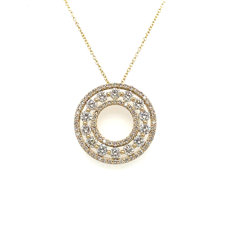 LE VIAN 1.63CTW DIAMOND OPEN 3-ROW CIRCLE PENDANT/CHAIN CONTAINING: 82 ROUND VANILLA PRONG-SET DIAMONDS; 14KY CHAIN INCLUDED